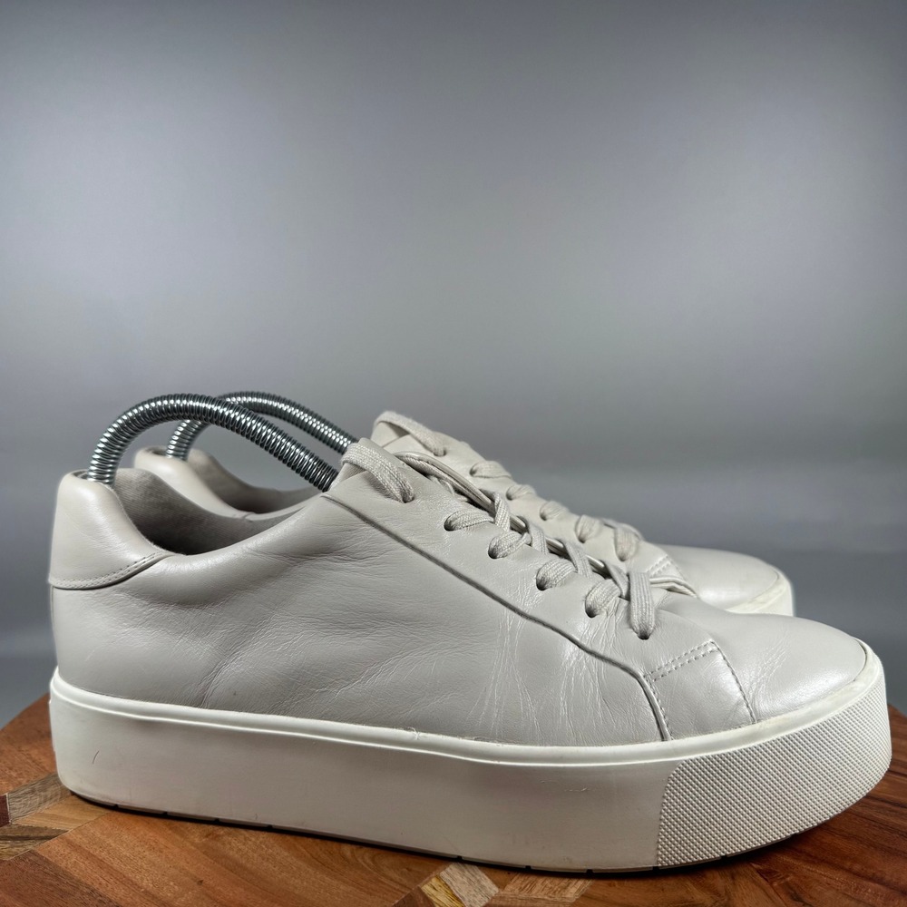 Vince Blair Leather Platform Sneakers Womens 9M EUR 40 Off White Cream Lace Up